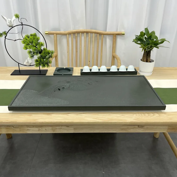 大好河山天罗绿石茶盘整版整料手工雕刻排水式茶盘家用办公用茶具