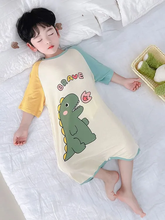 男童连体睡衣春秋2024新款莫代尔夏季男孩宝宝婴儿睡袋儿童家居服