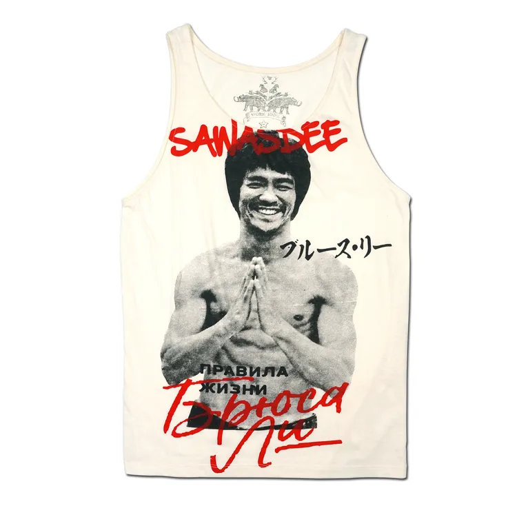 李小龙印花纯棉背心男潮牌吊带夏米白色宽松港风复古个性休闲街头