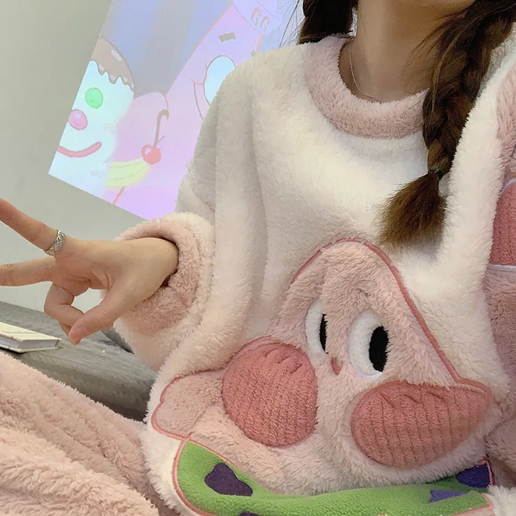 珊瑚绒睡衣女款2024新款爆款加绒加厚卡通保暖宽松学生外穿家居服
