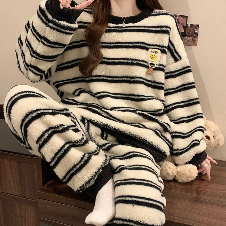 珊瑚绒睡衣女秋冬季甜美套装加绒加厚保暖学生宿舍冬天外穿家居服