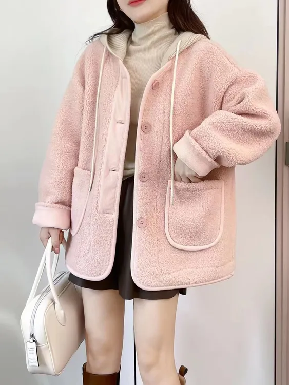 连帽外套显瘦休闲可拆卸韩版气质ins女显瘦上衣女外套秋冬厚外套