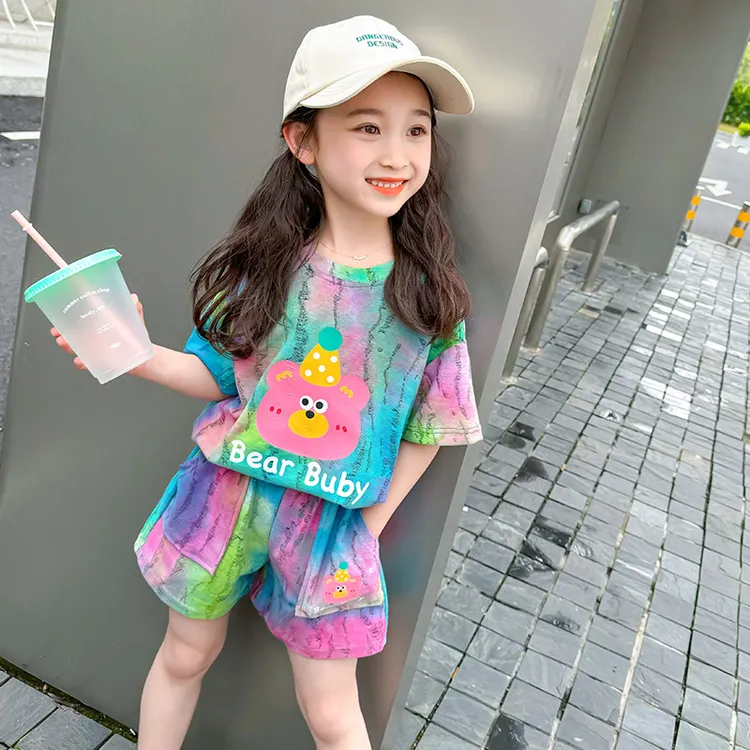 女童扎染个性套装2024新款原创童装短袖洋气女宝宝夏装休闲两件套