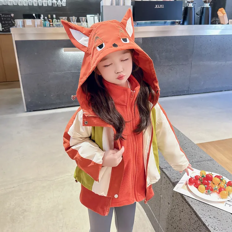 女童秋冬装2024新款儿童三合一冲锋衣防风外套小女孩宝宝冬季加绒