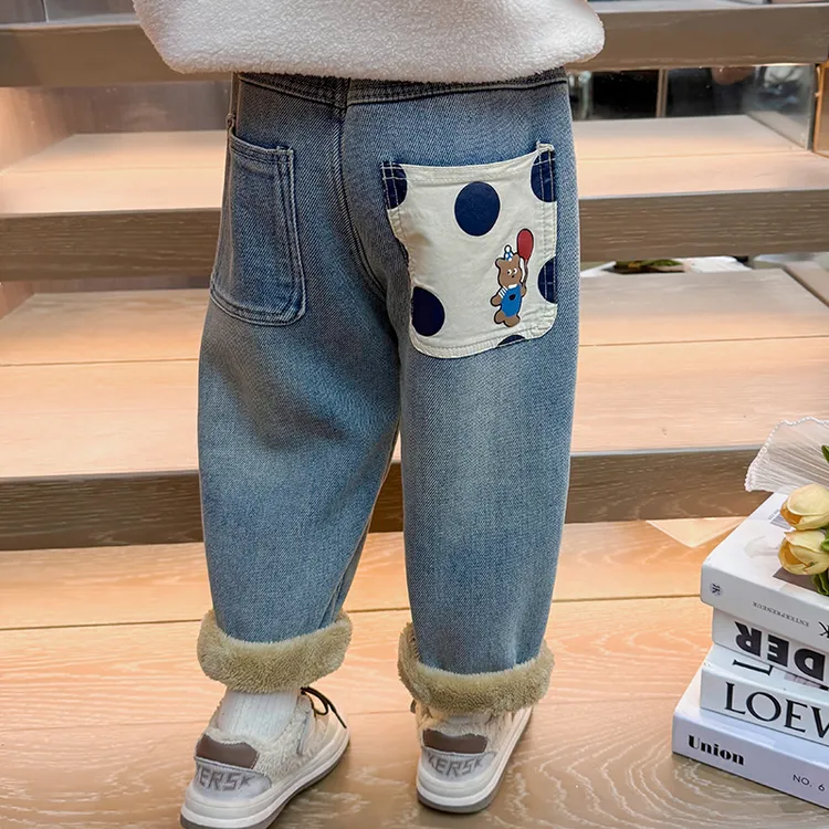 女童加绒牛仔裤冬装2025新款儿童一体绒裤子女宝宝冬季加厚休闲裤