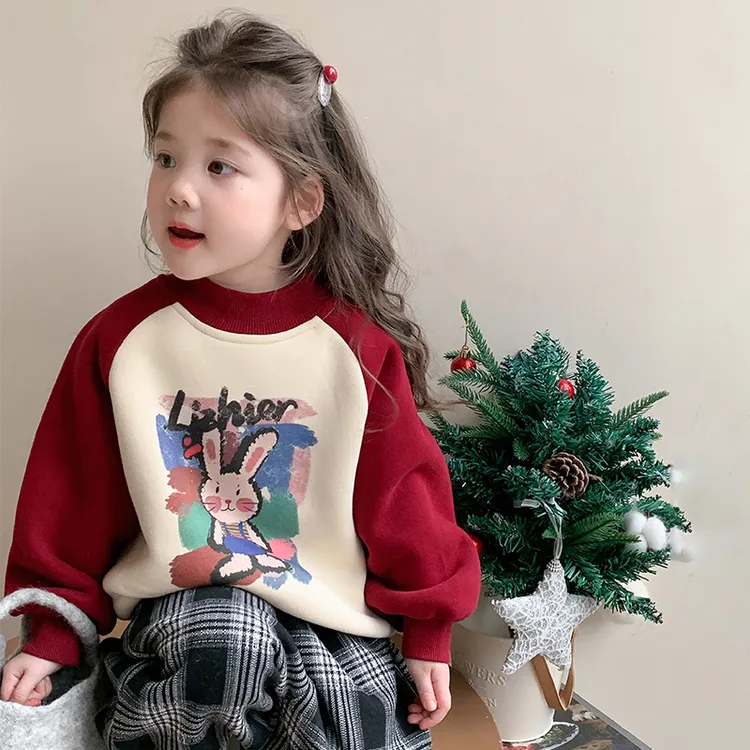 女童加绒卫衣2025新款洋气儿童秋冬款加厚小女孩时尚冬季圆领上衣