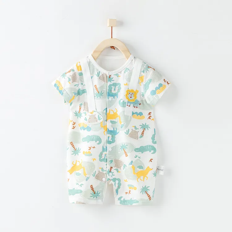 宝宝纯棉婴儿包屁衣对开短袖连体衣纯棉透气连身衣半袖爬服哈衣