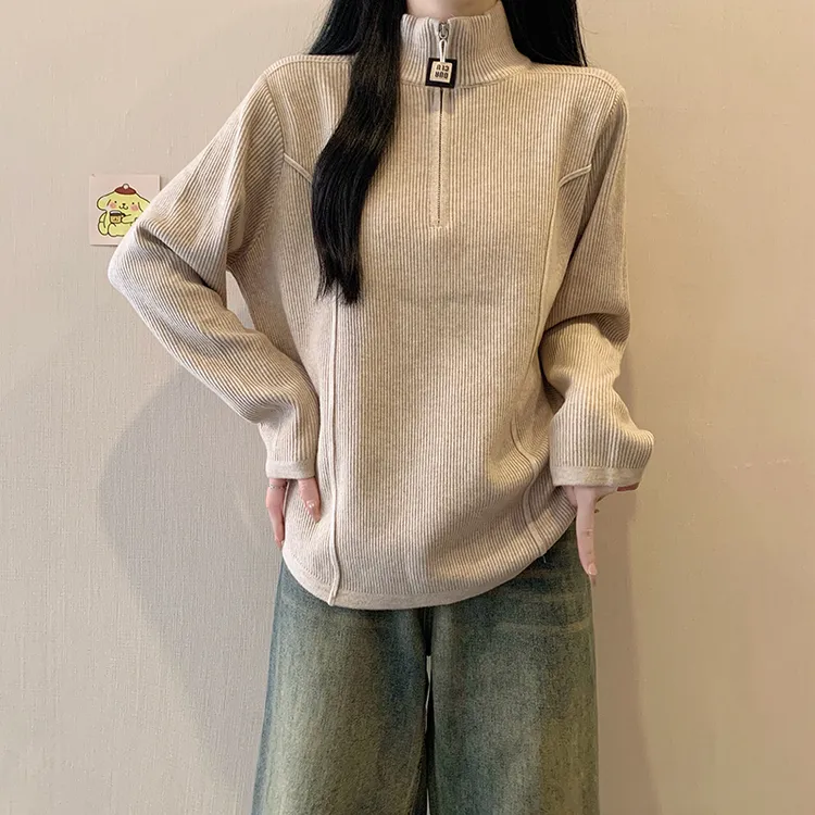 2025秋冬新款大码高领加厚针织衫女胖mm宽松显瘦休闲百搭遮肉毛衣
