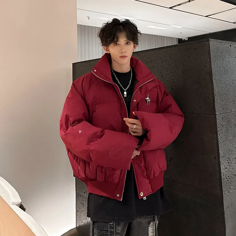 美式高街满天星棉服男款冬季保暖潮牌痞帅立领面包服情侣短款棉衣