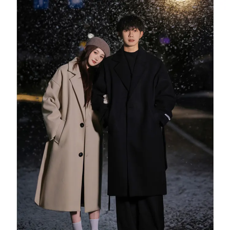 英伦风毛呢风衣外套男中长款秋冬2024新款高级感情侣韩版呢子大衣
