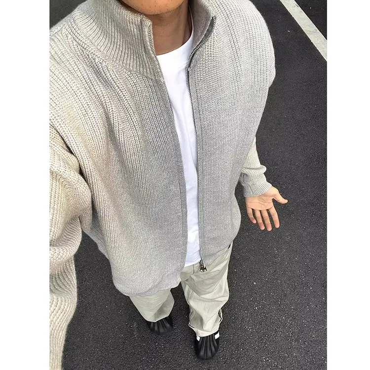 美式cleanfit立领开衫拉链毛衣复古高级感男女休闲针织衫宽松外套