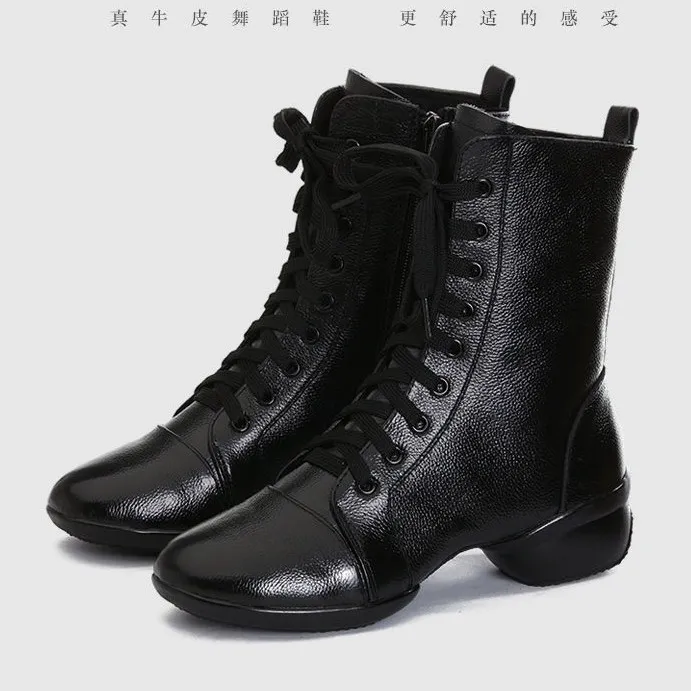 新款广场舞水兵舞头层牛皮软底舞蹈靴