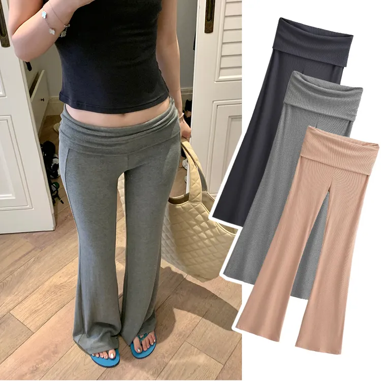 孕妇微喇裤子春秋显瘦垂感弹力针织裤秋季高腰外穿时尚拖地休闲裤