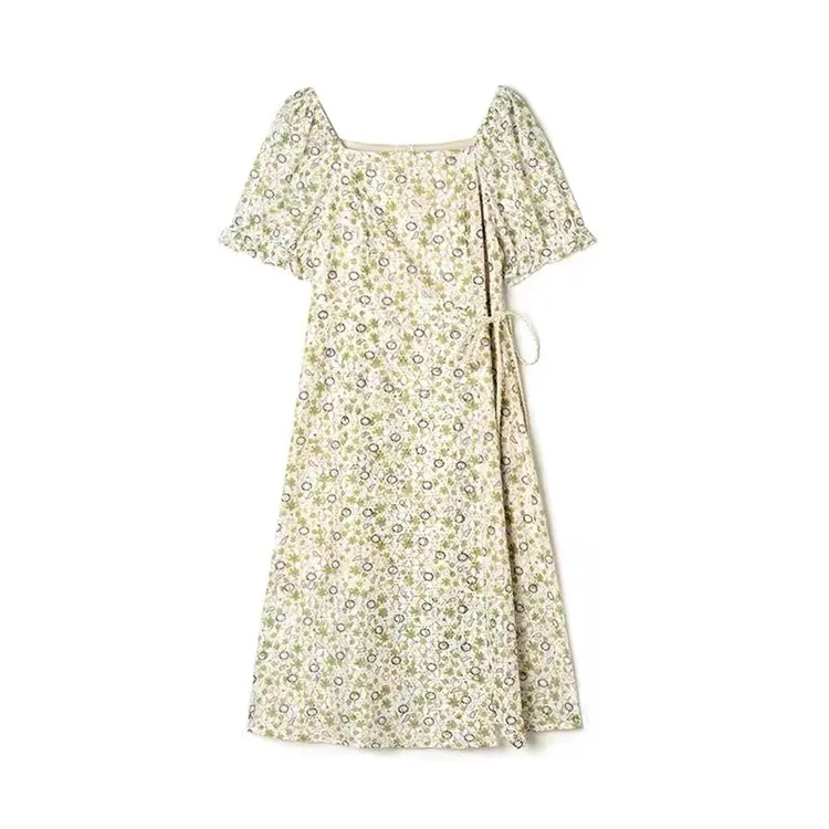 H1122碎花气质时尚夏季复古法式方领连衣裙L11