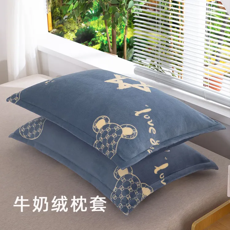 牛奶绒枕套一对装成人枕头套防静电冬季珊瑚绒单人法兰绒枕芯套商品图