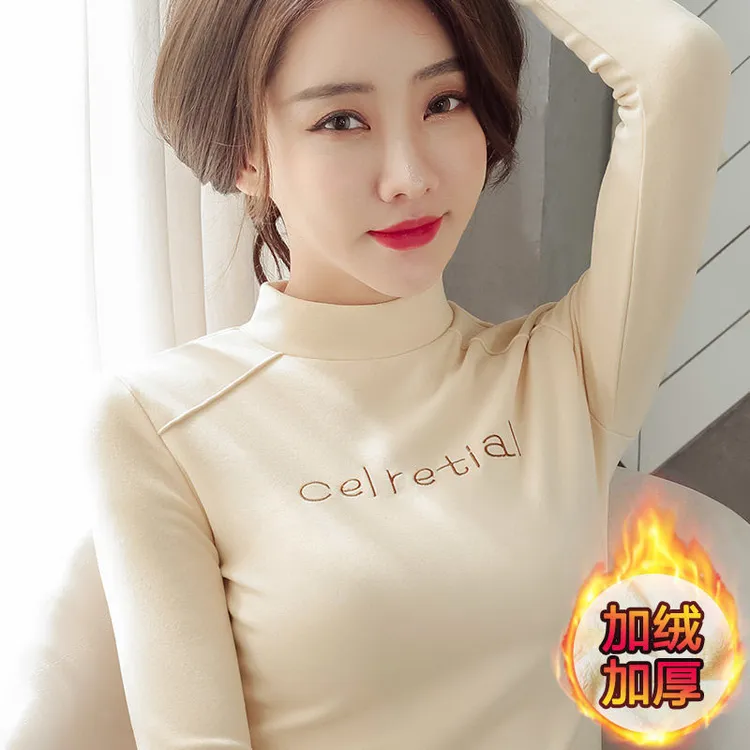 双面德绒打底衫女加绒加厚冬季保暖内衣2025新款半高领t恤女上衣