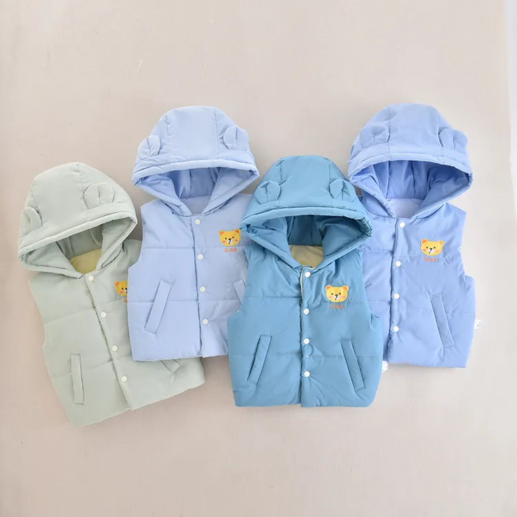 婴儿马甲春秋冬中厚外穿连帽无骨背心防风面料夹棉280克厚棉马甲