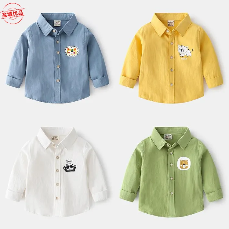 薄款翻领柔软棉质衬衣小西装内搭休闲衬衣男童春秋外穿卡通衬衫