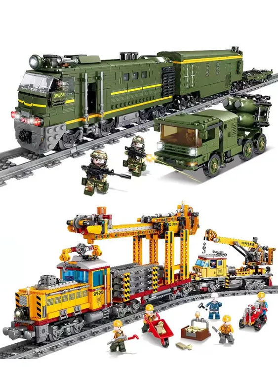 城市东风洲际导弹火车列车高铁彩色电动兼容拼装益智玩具彩色模型