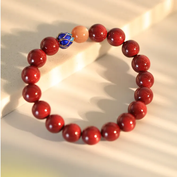 高品质朱砂莲花朱砂珐琅彩手链帝王砂紫金砂上等朱砂手链手串