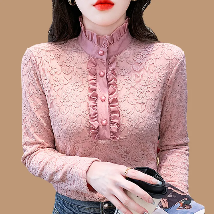 加肥加大百搭时尚蕾丝打底衫女内搭可外穿衣服洋气加绒打底衫女