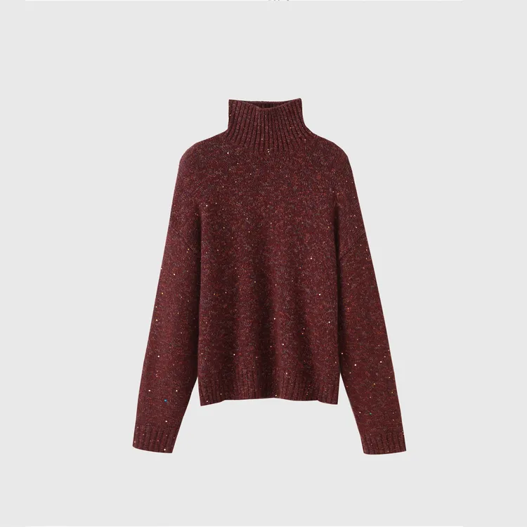 【明星同款】2025秋冬新款长袖高领花纱宽松显瘦打底针织衫