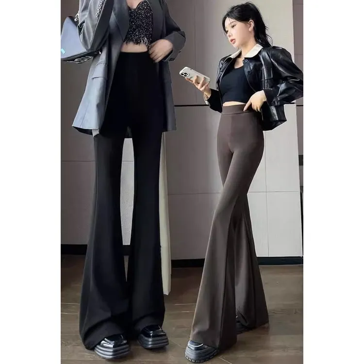 黑色阔腿马蹄裤女秋季通勤小个子拖地大喇叭裤高腰垂感休闲西装裤