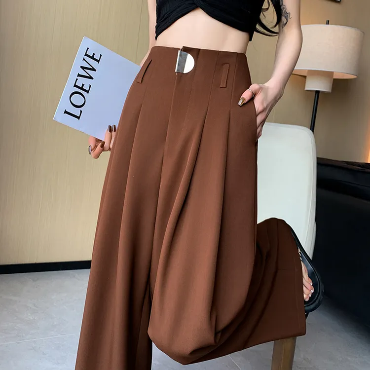 设计感鱼骨高腰西装裤女春秋新款直筒阔腿裤宽松时尚休闲拖地长裤