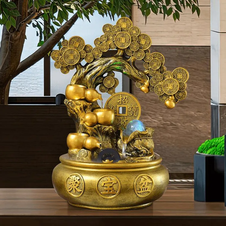 循环水喷泉客厅办公室摇钱树摆件开业乔迁礼品风水轮招财流水摆件