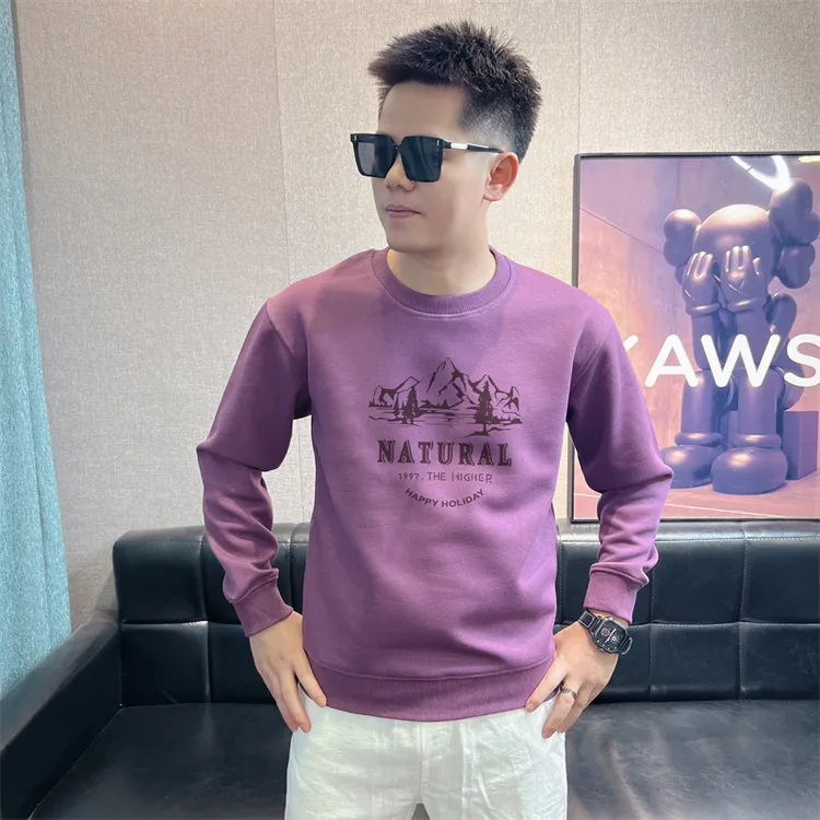 2025新款痞帅男士秋冬潮流潮牌圆领卫衣时尚青年港风复古加绒外套