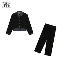 大码胖妹妹气质优雅上衣假两件显瘦黑色长裤两件套ZL100303