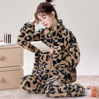 【循环锁温】毛绒豹纹秋冬新款保暖加绒加厚家居服睡衣女法兰绒