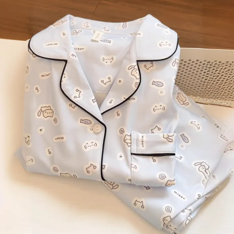 小猫德绒睡衣女秋冬季新款保暖卡通学生可爱休闲长袖长裤家居服