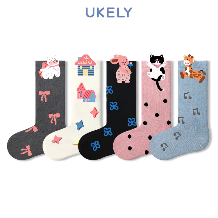 儿童袜子春秋款百搭透气宝宝卡通潮袜ins卡通运动新款女童中筒袜
