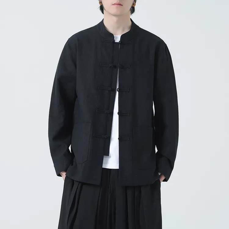 中国风男装棉麻设计感长袖衬衫新中式改良复古宽松休闲居士服外套