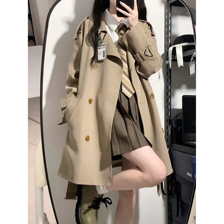 小个子风衣女2024春秋新款韩系高级感英伦风中长短款大衣外套FY16
