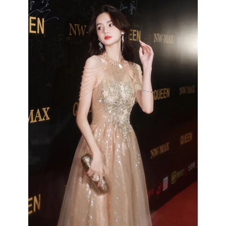 亮闪闪晚礼服裙女宴会气质高端轻奢小众高级感亮片法式年会主持人