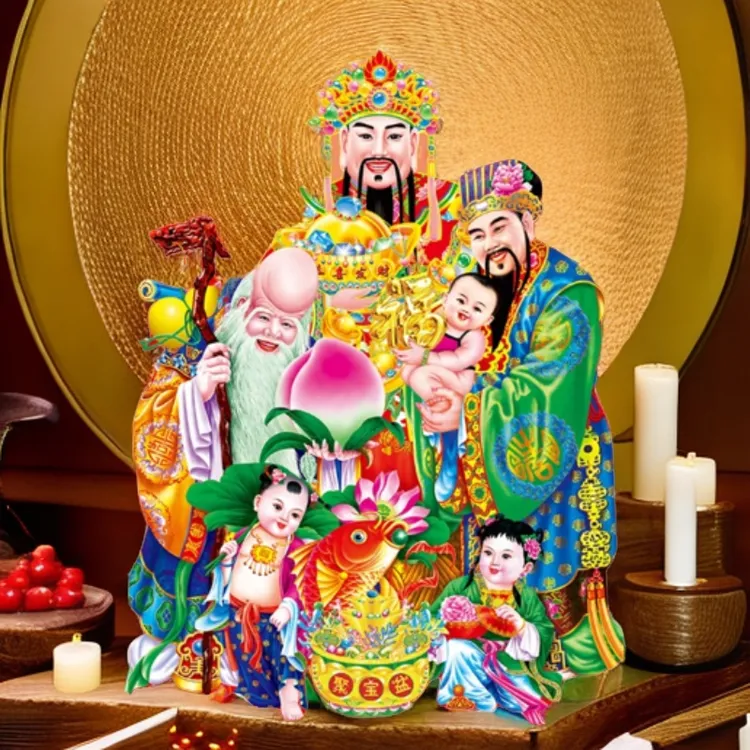 吉星高照中堂画乔迁新居福䘵寿堂屋对联客厅挂画挂联对中堂挂画