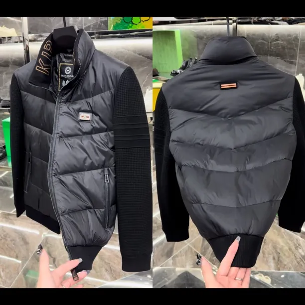 冬季男士轻奢立领拼接针织袖羽绒服8816