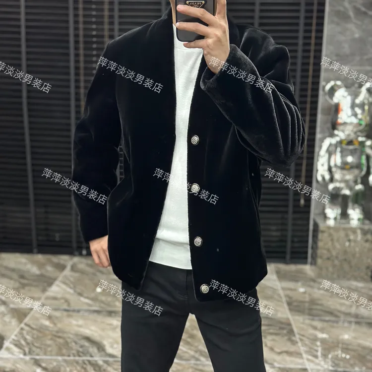 男款V领金D绒大衣道袍款时尚潮流休闲冬季外套96820