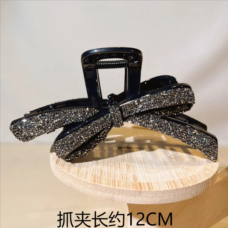 约12公分新款黑色蝴蝶结抓夹满钻韩版百搭时尚气质轻奢发饰