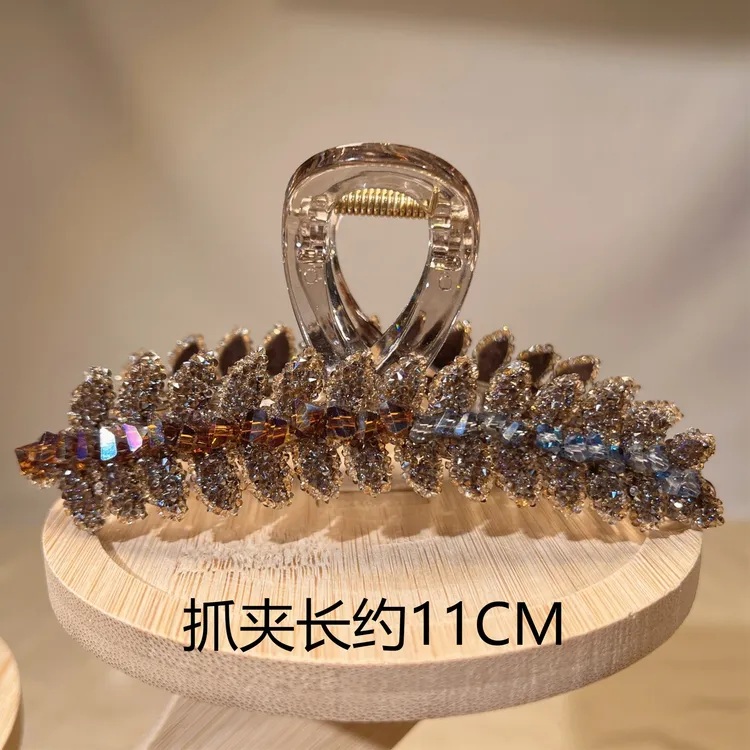 11公分大号发夹麦穗羽毛抓夹满钻鲨鱼夹子轻奢2025新款高级感发饰