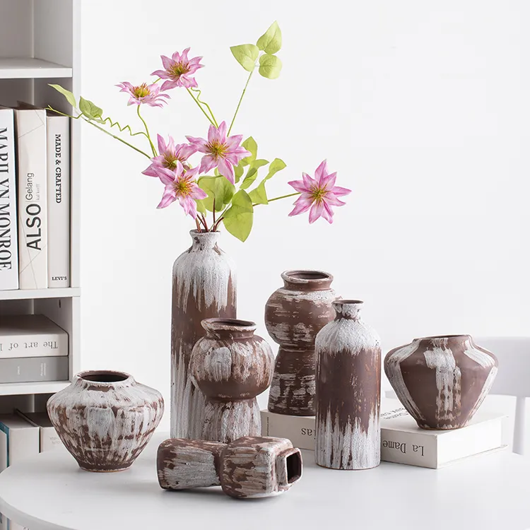 复古侘寂风创意陶瓷花瓶装饰餐桌高级感客厅玄关插花水培陶罐摆件