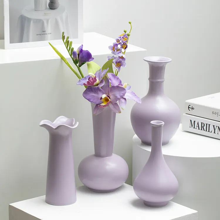 简约创意紫色陶瓷花瓶玄关餐桌水培鲜花高级感客厅插花摆件装饰品