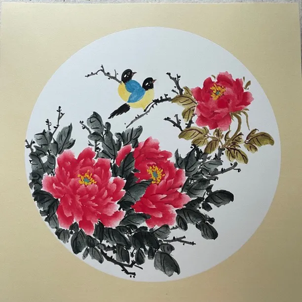 国画牡丹  50×50cm  已装裱  可直接装框