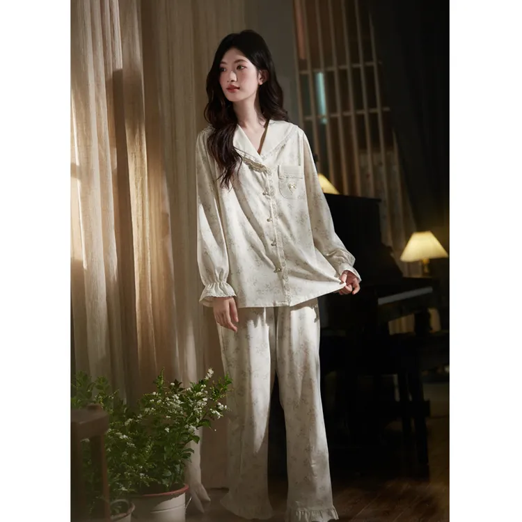 思莉太太【甜软棉花】睡衣女春秋新款纯棉长袖碎花甜美少女感家居服