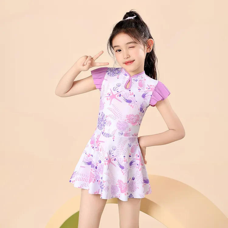 女童泳衣夏季女孩2025新款新中式夏款分体式泳衣裤女宝高级游泳衣