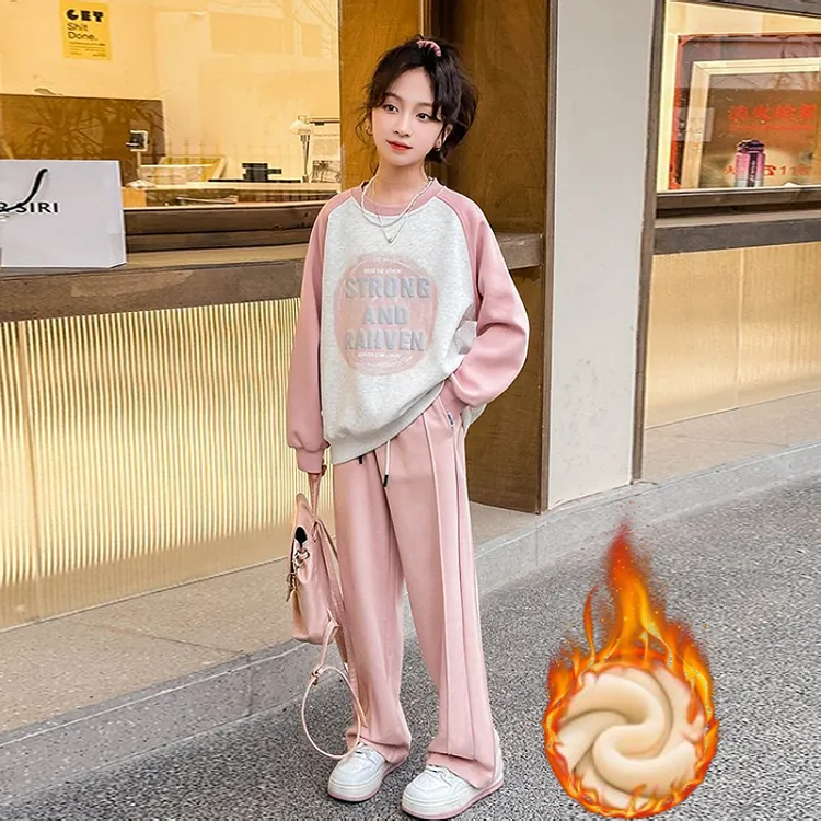 女童冬款加绒卫衣套装秋冬款2025新款儿童炸街韩范大童卫衣两件套