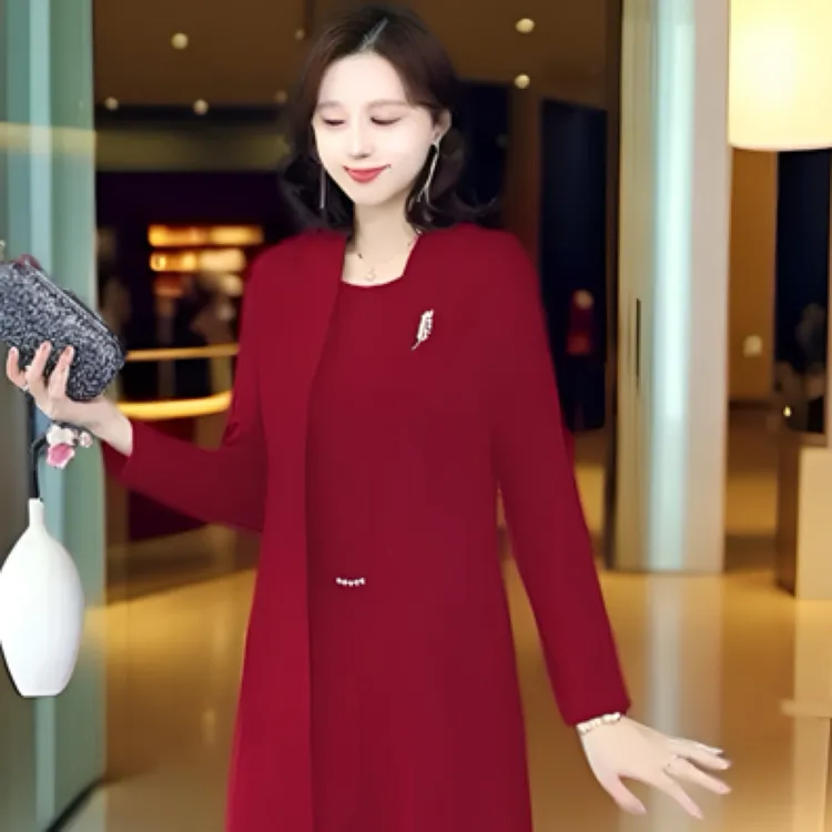 中老年女装春秋两件套妈妈装洋气连衣裙风衣外套大码显瘦气质时尚