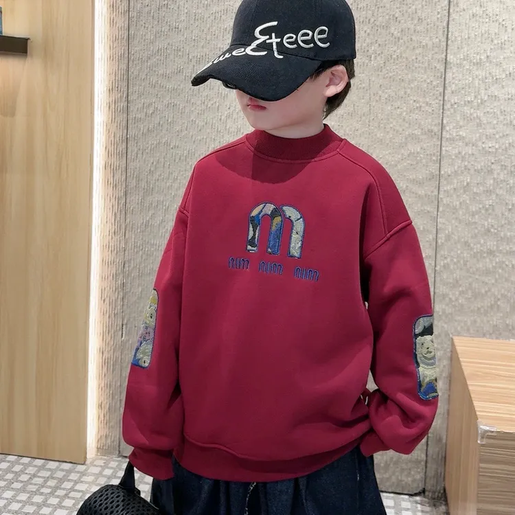 【加厚羊羔绒】冬款儿童加绒保暖红色打底宽松圆领长袖韩版套头